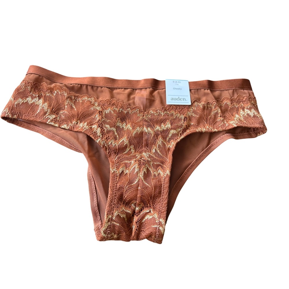 Auden Brown Lace Trim Cheeky Panty Size S‎ 4-6 NWT